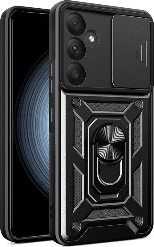Galaxy A55 Kılıf Magnetik Standlı Kamera Korumalı MKST Sürgülü Vega Kapak - Siyah