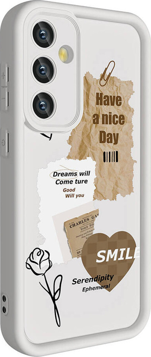 Galaxy S23 FE Kılıf Kamera Korumalı Baskılı Arka Yüzey MKST Klas Kapak - Beyaz