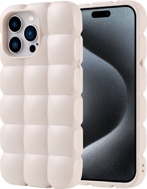 iPhone 15 Pro Max Kılıf Parlak Esnek Silikon MKST Dom Dom Kapak - Beyaz