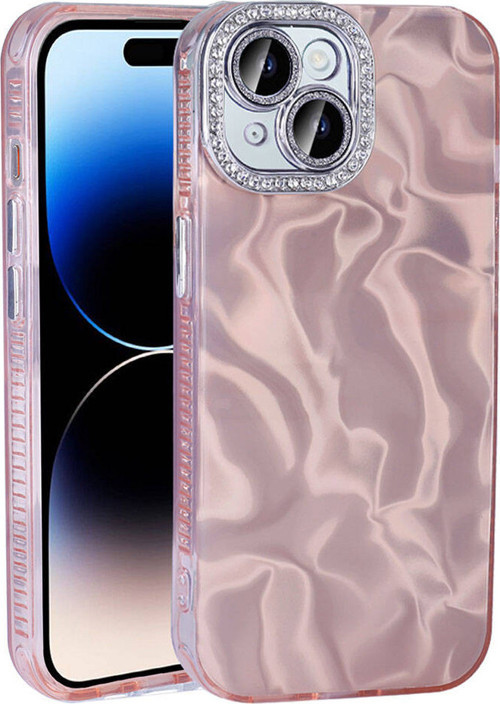 iPhone 15 Kılıf Airbagli Parlak Taş Detay Tasarımlı MKST Esila Kapak - Pembe