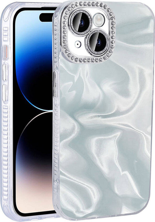 iPhone 15 Kılıf Airbagli Parlak Taş Detay Tasarımlı MKST Esila Kapak - Beyaz