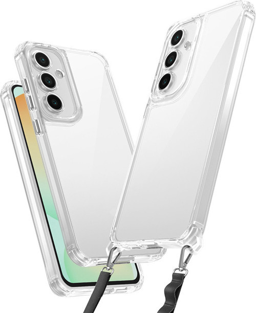 Galaxy A35 Kılıf Airbagli Takılabilir Askı Aparatlı MKST Snap Silikon Kapak - Şeffaf