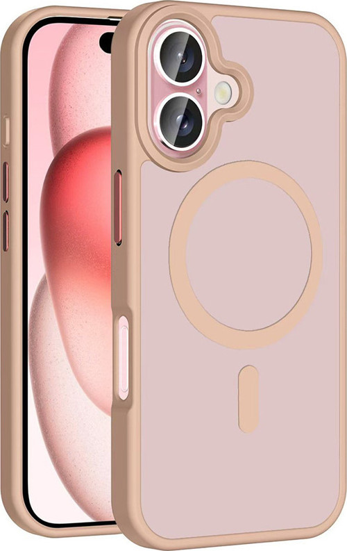 iPhone 16 Plus Kılıf Magsafe Şarj Özellikli Mat Arka Yüzey MKST Sio Kapak - Rose Gold