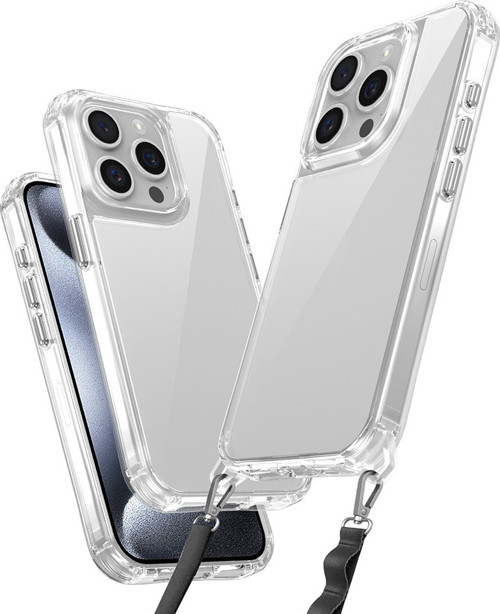 iPhone 15 Pro Max Kılıf Airbagli Takılabilir Askı Aparatlı MKST Snap Silikon Kapak - Şeffaf