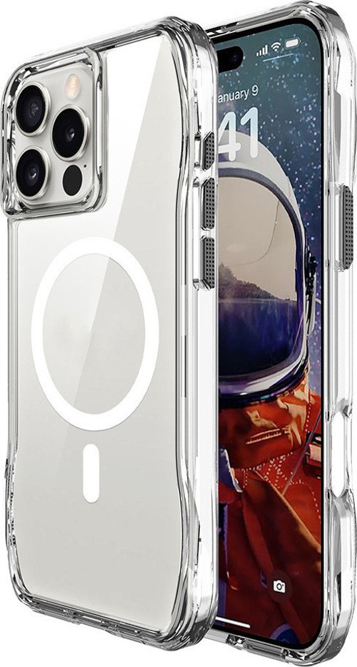 iPhone 16 Pro Max Kılıf Magsafe Şarj Özellikli Airbagli Şeffaf MKST İncek Kapak - Şeffaf