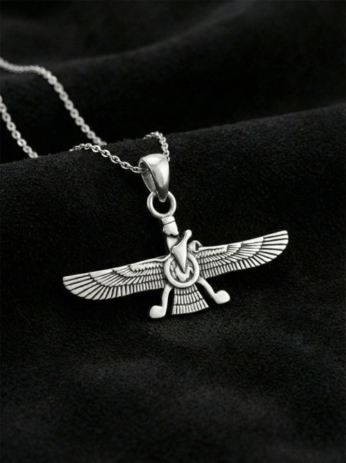 925 Ayar Oksitli Siyah Gümüş Ahura Mazda Unisex Gümüş Kolye
