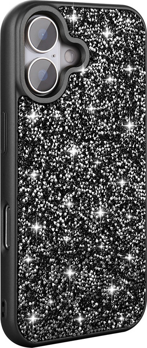iPhone 16 Kılıf Parlak Taşlı Tasarım MKST Pırlanta Kapak - Siyah