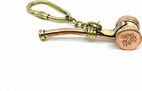 Gemi Adamı (Bocu) Düdüğü Tasarımlı Pirinç Anahtarlık - Çapa Desenli