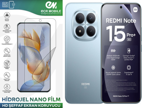 Redmi Note 15 Pro Plus ile Uyumlu Hidrojel Nano Film HD Şeffaf Ekran Koruyucu(Tempered Cam Değildir!)