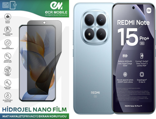 Redmi Note 15 Pro Plus ile Uyumlu Mat Hayalet (Privacy) Hidrojel Film Ekran Koruyucu