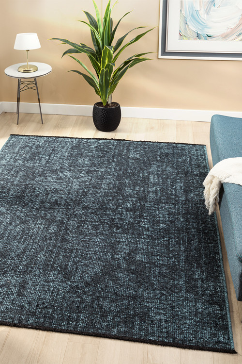 Antik Turkuaz Halı Yıkanabilir Kaymaz Taban Şönil Kilim Dokuma Pamuk Taban Kilim 10364A