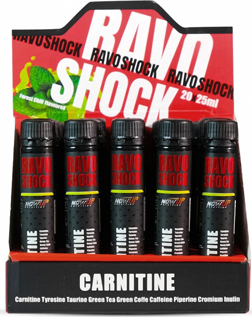Ravo Shock Liquid L-Carnitine – 20 x 25 ml | Carnitine + Caffeine + Yeşil Çay & Mentol – 20 Shot