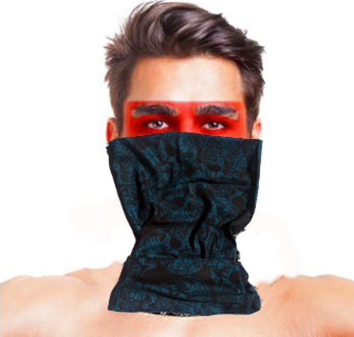 Büro Ev Ofis Etkinlik Gösteri Kostümü için Mavi Siyah Kafatası Motif Baf Buff Maske