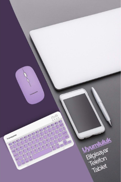 Büro Ev Ofis Bilgisayarı için Mor Kablosuz Klavye Mouse Seti