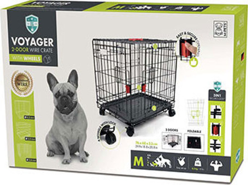 Voyager Tekerlekli 2 Kapılı Köpek Kafesi Medium Siyah 76x48x53 Cm