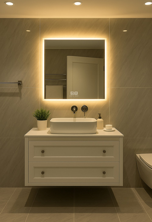 Buğu Çözücü Dokunmatik Işıklı Kare Banyo Aynası (60-80Cm)