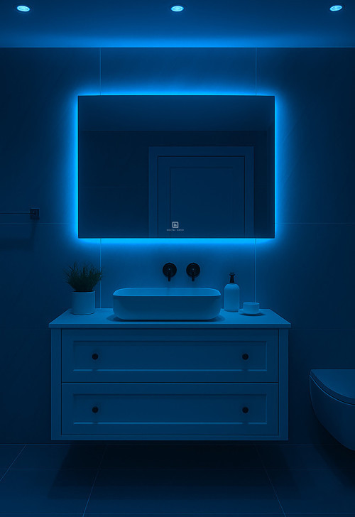 Dokunmatik Dimmerlı Dikdörtgen Mavi Led Işıklı Banyo Makyaj Ve Salon Aynası 30X50 40X60 50X70 60X80