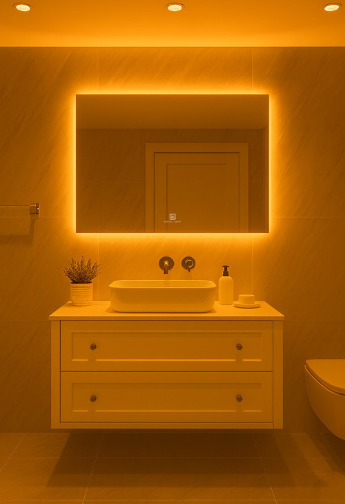 Dokunmatik Dimmerlı Dikdörtgen Sarı Amber Işık Led Banyo Makyaj Salon Ayna 30X50 40X60 50X70 60X80