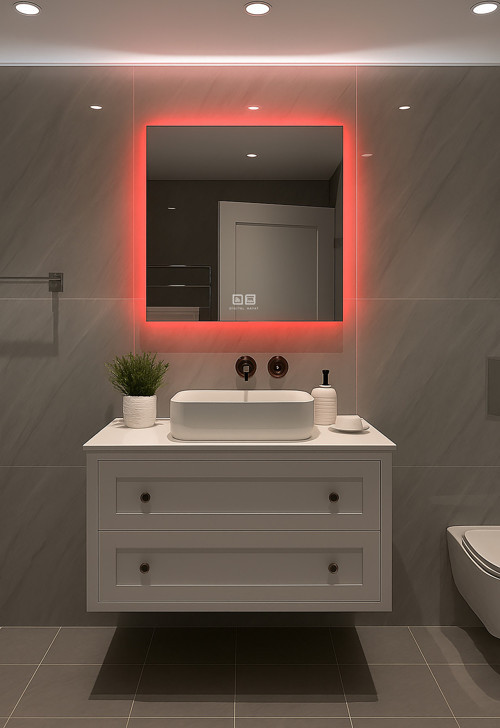 Buğu Çözücü Dokunmatik Işıklı Kare Banyo Aynası (60-80Cm)