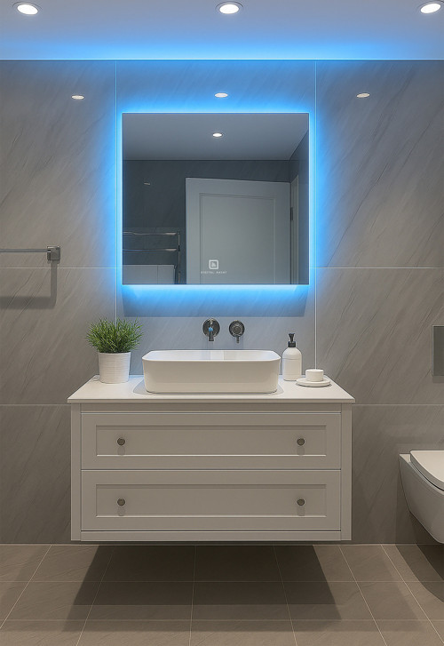 Buğu Çözücü Dokunmatik Işıklı Kare Banyo Aynası (60-80Cm)