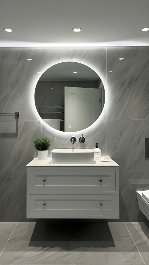 Dokunmatik & Dimli Butonlu Yuvarlak Işıklı Ayna (60-80Cm), Renk: Beyaz Işık