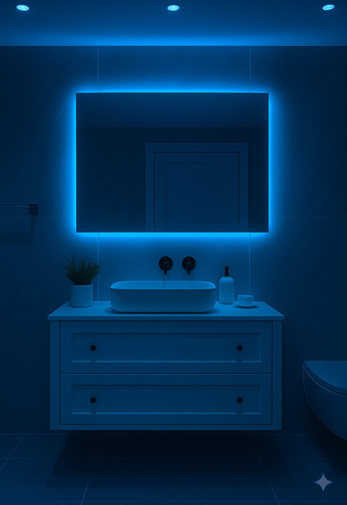 Dikdörtgen Mavi Led Işıklı Ayna 30X50 40X60 50X70 60X80 Modern Banyo Salon Makyaj Aynası