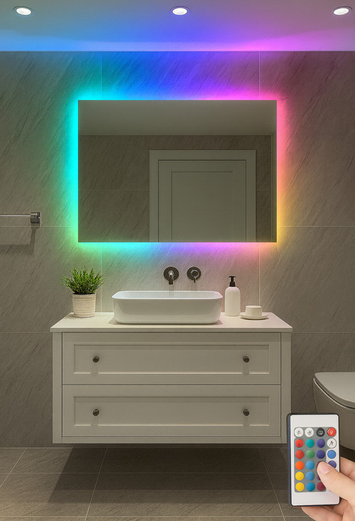 Dikdörtgen Rgb Led Işıklı Ayna – Dekoratif, Banyo Ve Makyaj İçin Sınırsız Renk (50–80 Cm)