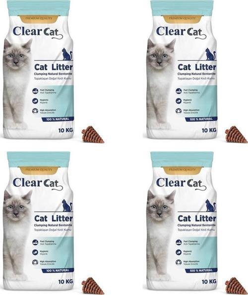 ClearCat Kokusuz Topaklanan  Bentonit Kedi Kumu İnce 10 Lt X 4 Adet