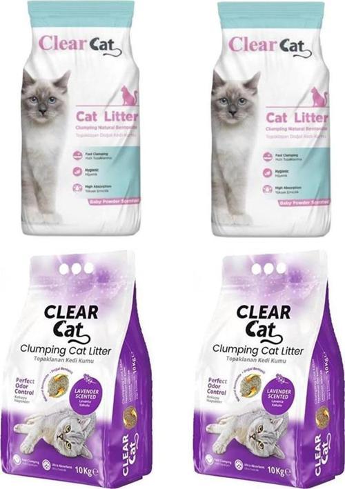 ClearCat Lavantalı  Kedi Kumu İnce 10 Lt 2 Adet + Pudralı Kedi Kumu İnce 10 Lt 2 Adet