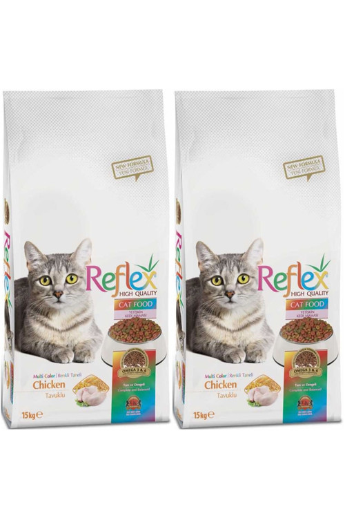 Cat Tavuklu Renkli Taneli Yetişkin Kedi Maması 15 Kg 2'Lİ SET