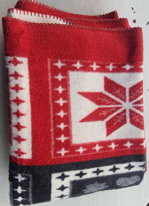 Pamuklu Çift Kişilik Battaniye Yılbaşı Geyik , Çam Ağacı Desenli