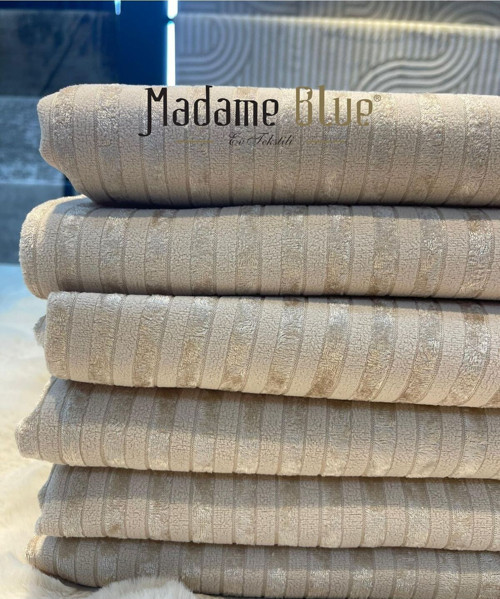 Bambu Çizgili Süngerli Kadife Kaymaz Çekyat Koltuk Örtüsü 170X210 Cm Açık Vizon