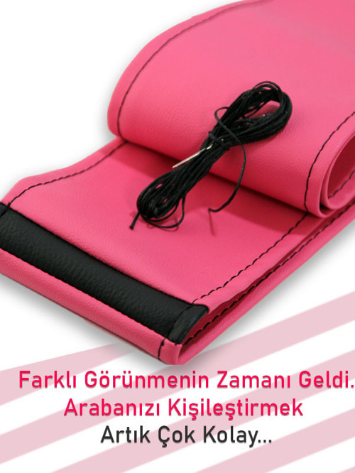Mercedes C Pembe Deri Siyah Yüzüklü Dikişli Direksiyon Kılıfı
