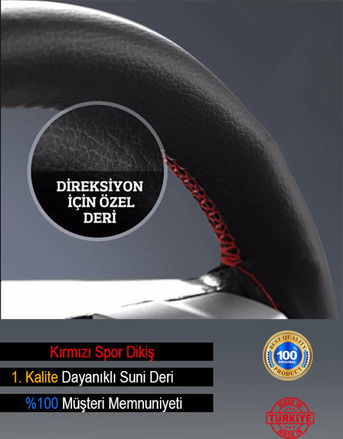 Bmw E90 Deri Direksiyon Kılıfı, Dikmeli Kırmızı Spor Dikişli