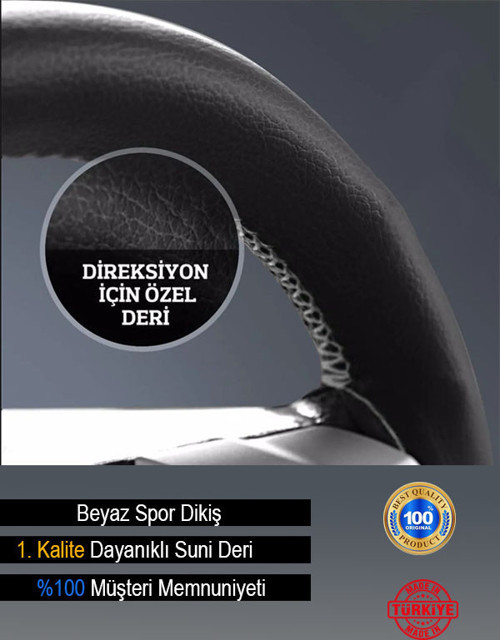 Bmw E30 Deri Direksiyon Kılıfı, Dikmeli Beyaz Spor Dikiş