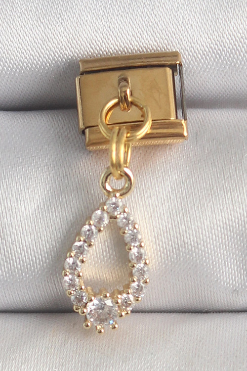 316L Çelik Gold Renk Sallantı Zirkon Taşlı Damla Model Nomination Charm - TJ-BC1372
