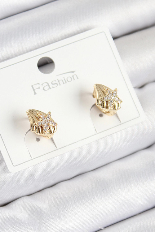 Pirinç Zirkon Taşlı Yıldız Model Gold Renk Çocuk Küpe - TJ-BKP11193