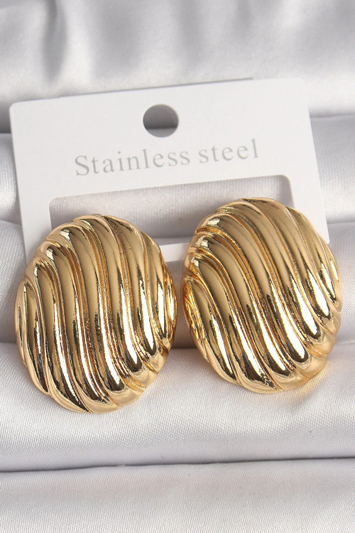 Pirinç Gold Renk İşlemeli Oval Model Kadın Küpe - TJ-BKP10151