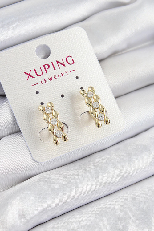 Xuping Zirkon Taşlı Sıralı Damla Model Gold Renk Kadın Küpe - TJ-BKP10839