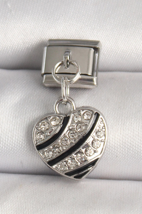 316L Çelik Gümüş Renk Zirkon Taşlı Kalp Model Nomination Charm - TJ-BC1316
