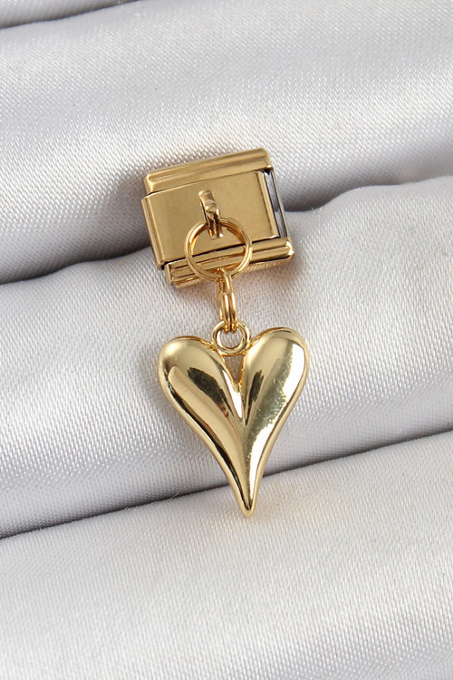 316L Çelik Sallantılı Kalp Model Gold Renk Nomination Charm - TJ-BC1399
