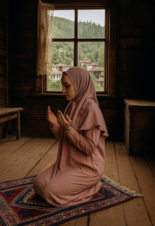 Tek Parça Başörtülü Düz Renk Hafif Kumaş Kadın Namaz Elbisesi