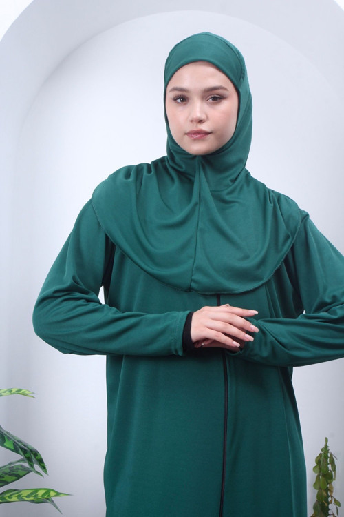 Mevsimlik Tek Parça Başörtülü Kadın Namaz Elbisesi Düz Renk, Namaz Kıyafeti, Dökümlü Ferace