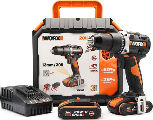 WX102 20Volt/2.0Ah Li-ion Çift Akülü Kömürsüz Profesyonel Şarjlı Matkap