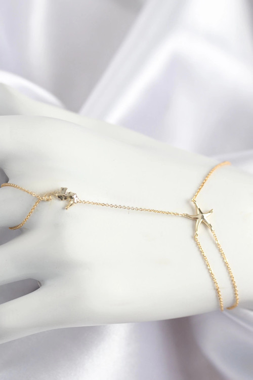Pirinç Zirkon Taşlı Deniz Atı Ve Yıldız Model Gold Renk Şahmeran - TJ-SN713