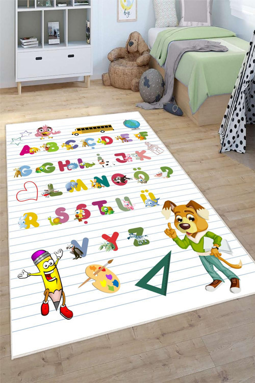 Alfabe Desenli Yıkanabilir Kaymaz Taban Eğitici ve Öğretici Çocuk Anaokulu ve Kreş Halısı