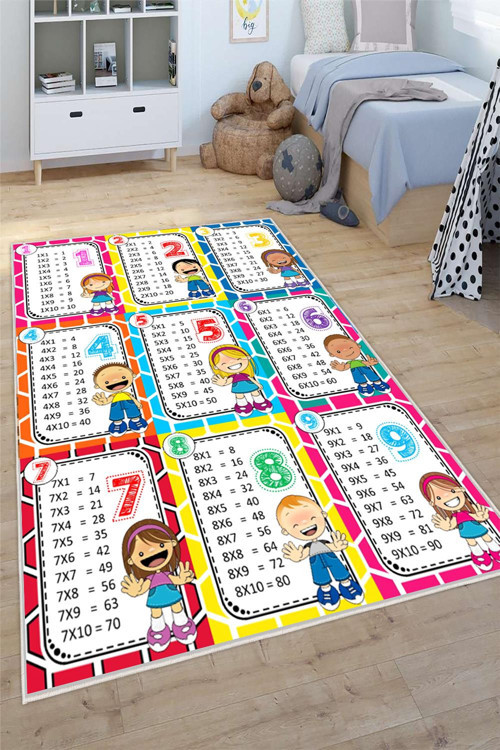 Çarpım Tablosu Desenli Yıkanabilir Kaymaz Taban Eğitici Öğretici Anaokulu ve Kreş Halısı Çocuk Halısı