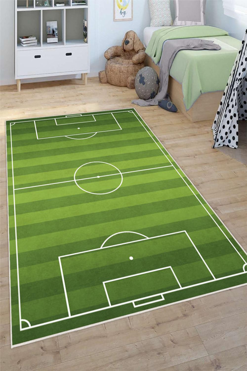 Futbol Sahası Desenli Yıkanabilir Kaymaz Taban Çocuk Oyun Halısı