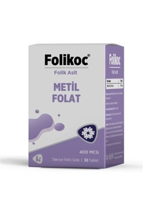 FOLIKOC METİL FOLAT TABLET, FOLİK ASİT İÇEREN TAKVİYE EDİCİ GIDA 30 tablet