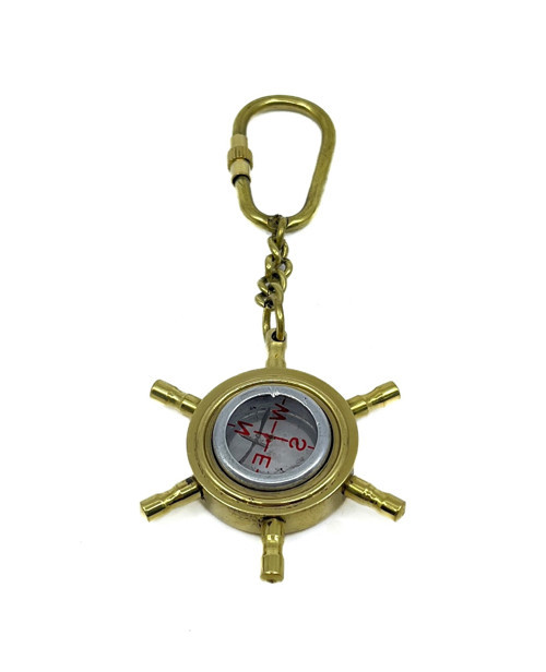 Marin Tasarım Pirinç Anahtarlık - Kaptan Dümeni Model